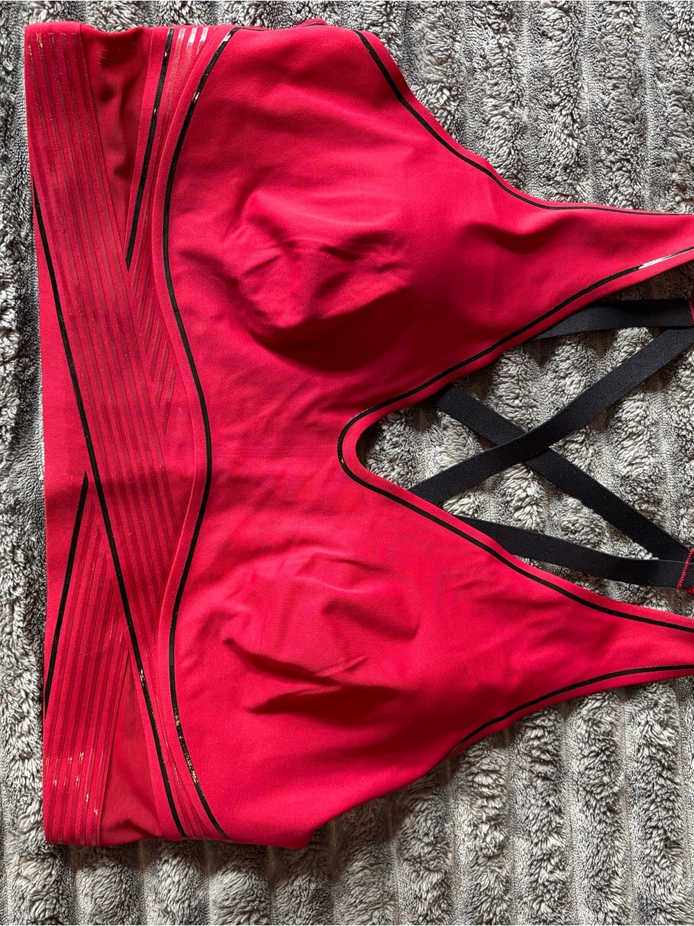 VSX Red Sports Bra with Black Crisscross Straps Size XL